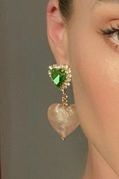 Diamante Heart Contrast Drop Earrings
