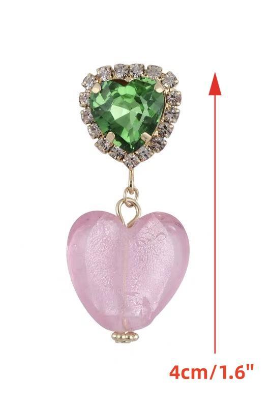 Diamante Heart Contrast Drop Earrings-Sunfere