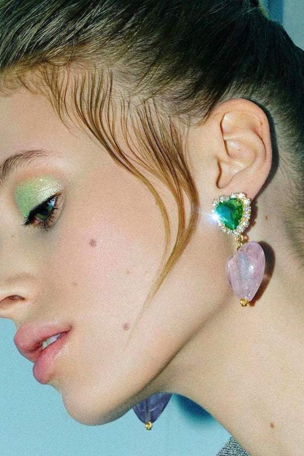 Diamante Heart Contrast Drop Earrings-Sunfere