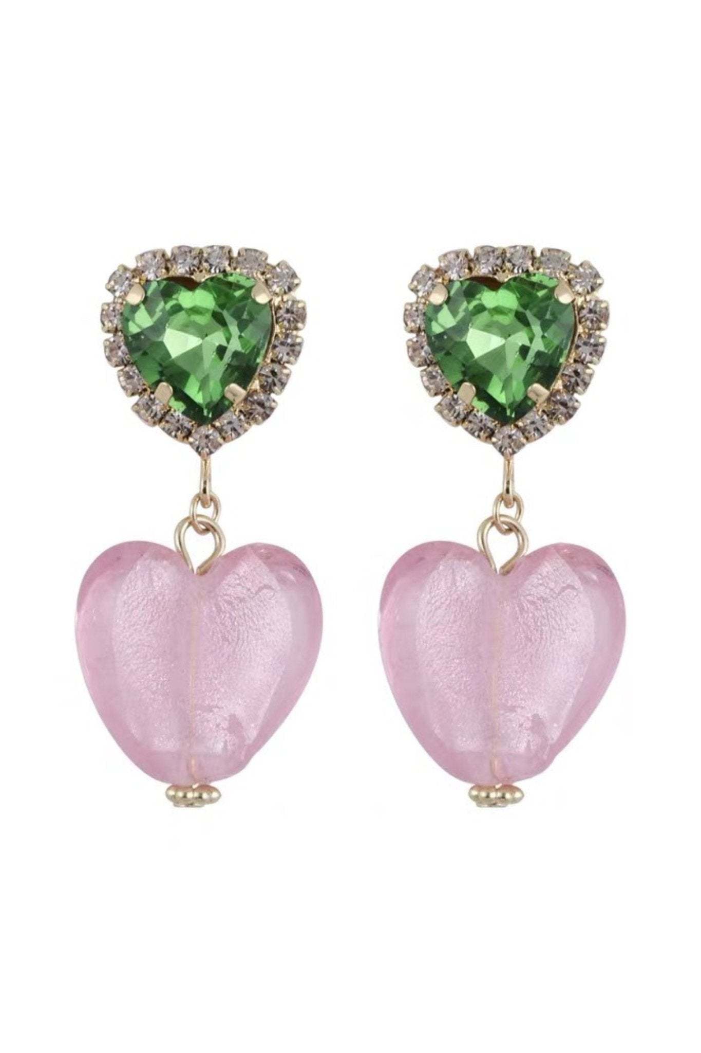Diamante Heart Contrast Drop Earrings