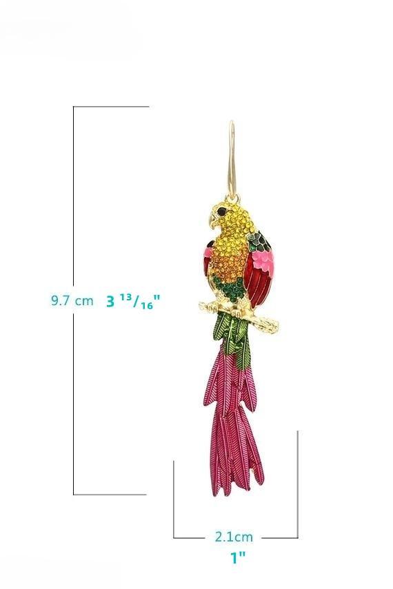 accessories-Diamante Parrot Tassel Earrings-SA00202272341-Hot Pink - Sunfere
