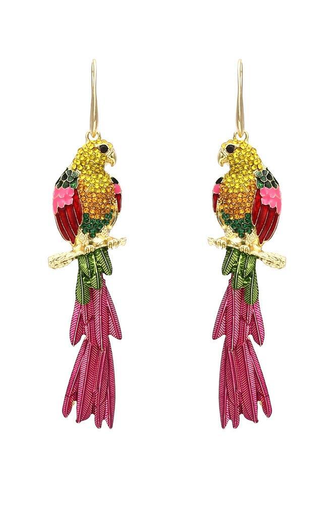 Diamante Parrot Tassel Earrings