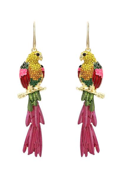 Diamante Parrot Tassel Earrings