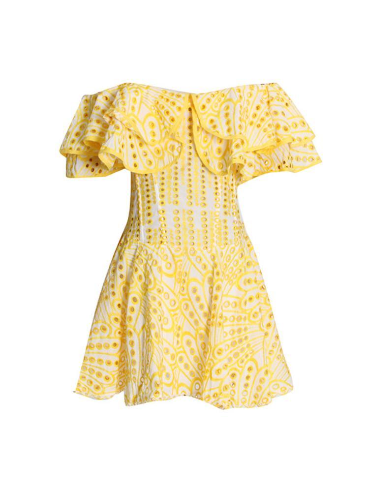 Dolly Embroidered Lace Ruffle Bodice Flare Mini Dress-Sunfere