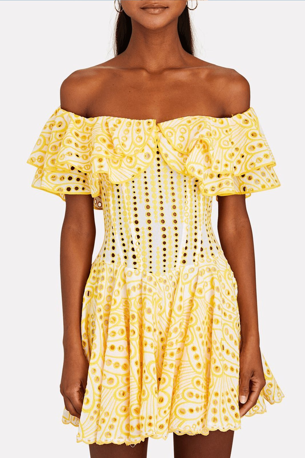 Dolly Embroidered Lace Ruffle Bodice Flare Mini Dress-Sunfere