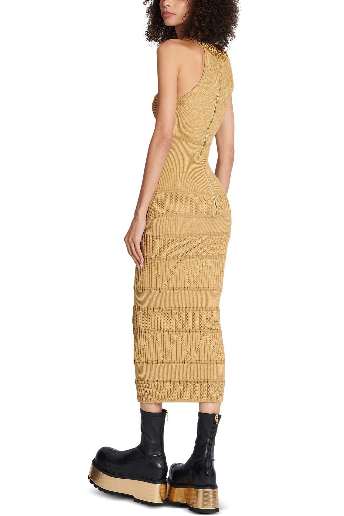 Donna Embroidered Turtleneck Midi Knit Dress-Sunfere