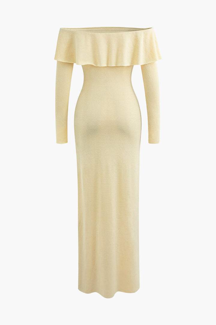 dresses-Donna Off-shoulder Ruffle Maxi Dress-SD00601192157-Beige-S - Sunfere