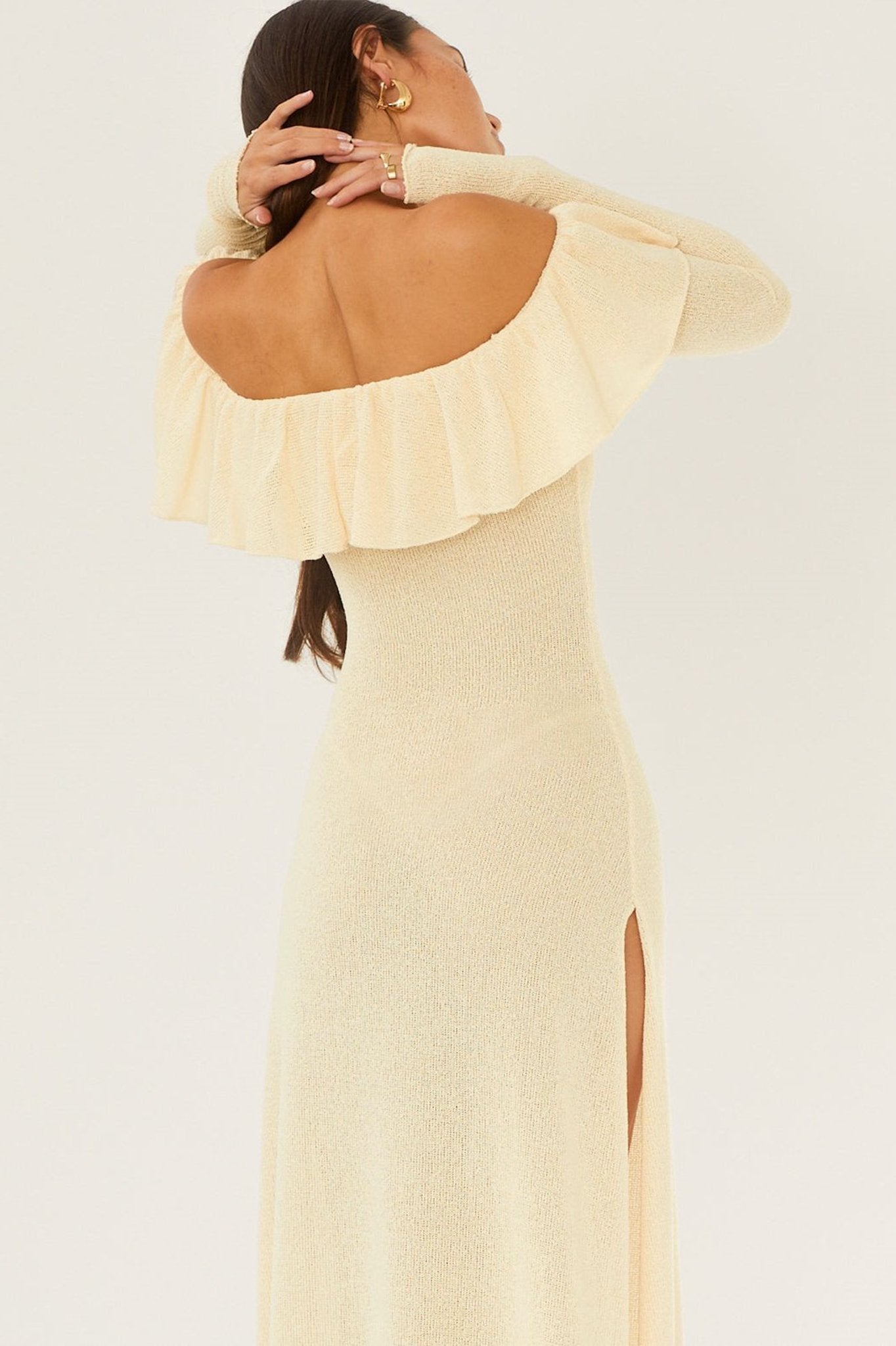 dresses-Donna Off-shoulder Ruffle Maxi Dress-SD00601192157-Yellow-S - Sunfere