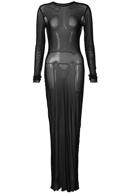 '-Dorse Round Neck Double-sided Mesh Dress-SD00211101885-Black-S - Sunfere