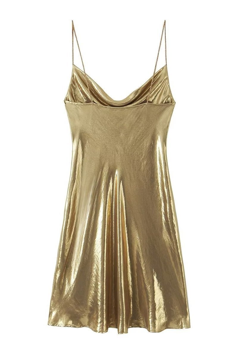 Dreda Metallic Cowl Neck Mini Slip Dress-Sunfere