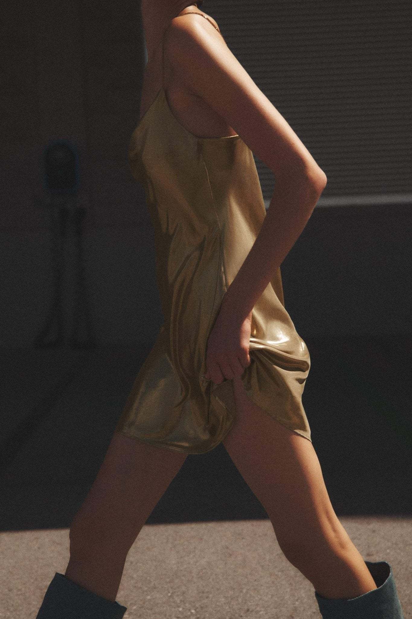 Dreda Metallic Cowl Neck Mini Slip Dress-Sunfere