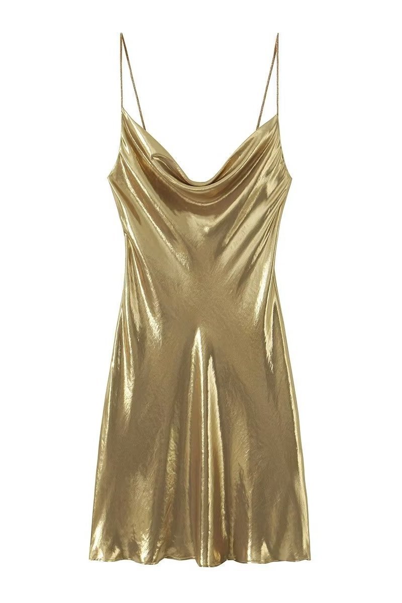 Dreda Metallic Cowl Neck Mini Slip Dress-Sunfere