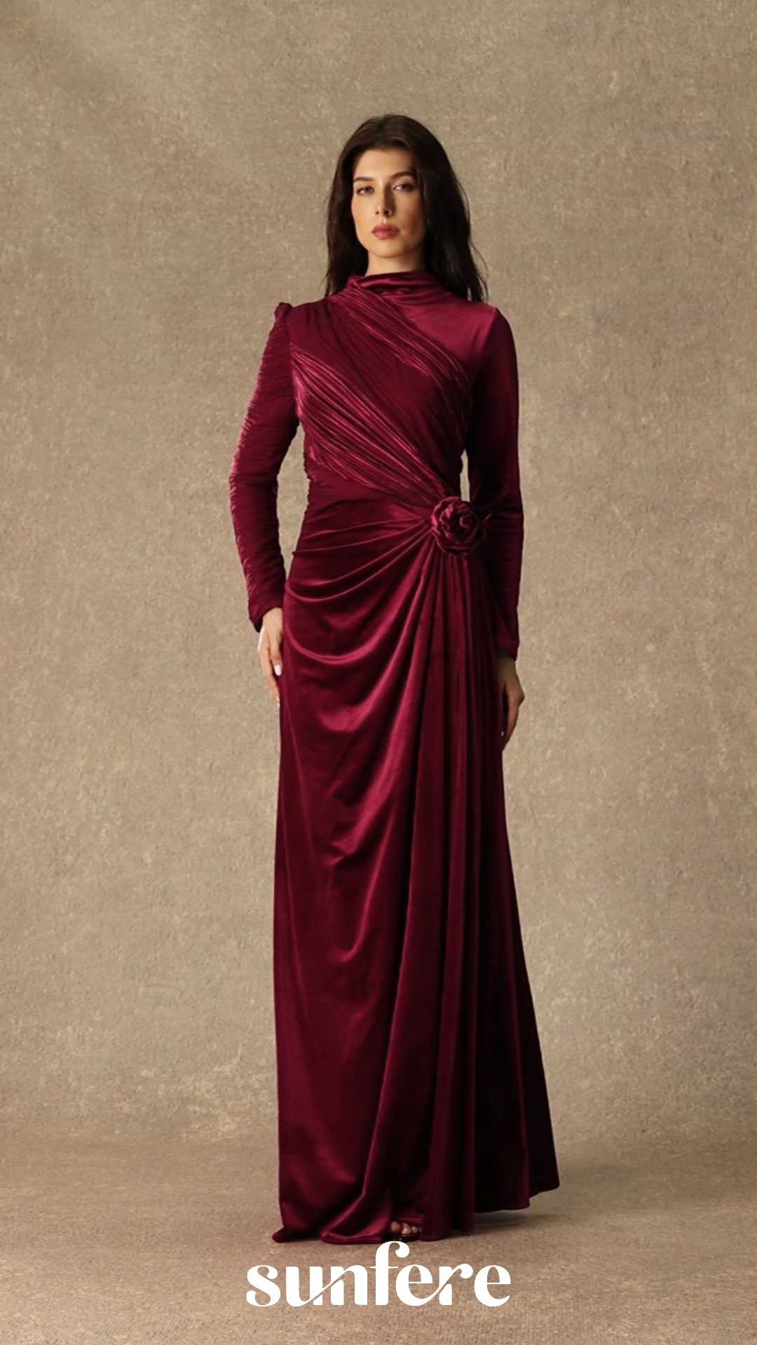 Amelia Floral Ruched Bodice Velvet Maxi Dress