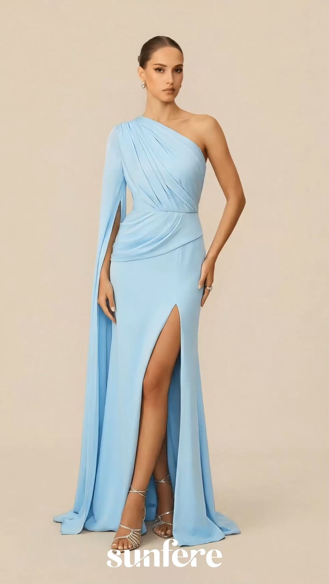 Fabulous Feelings Blue One Shoulder Cape Sleeve Maxi Dress