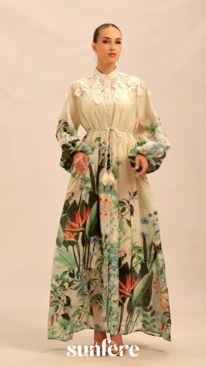 Raina Floral Print Puff Sleeve Maxi Dress