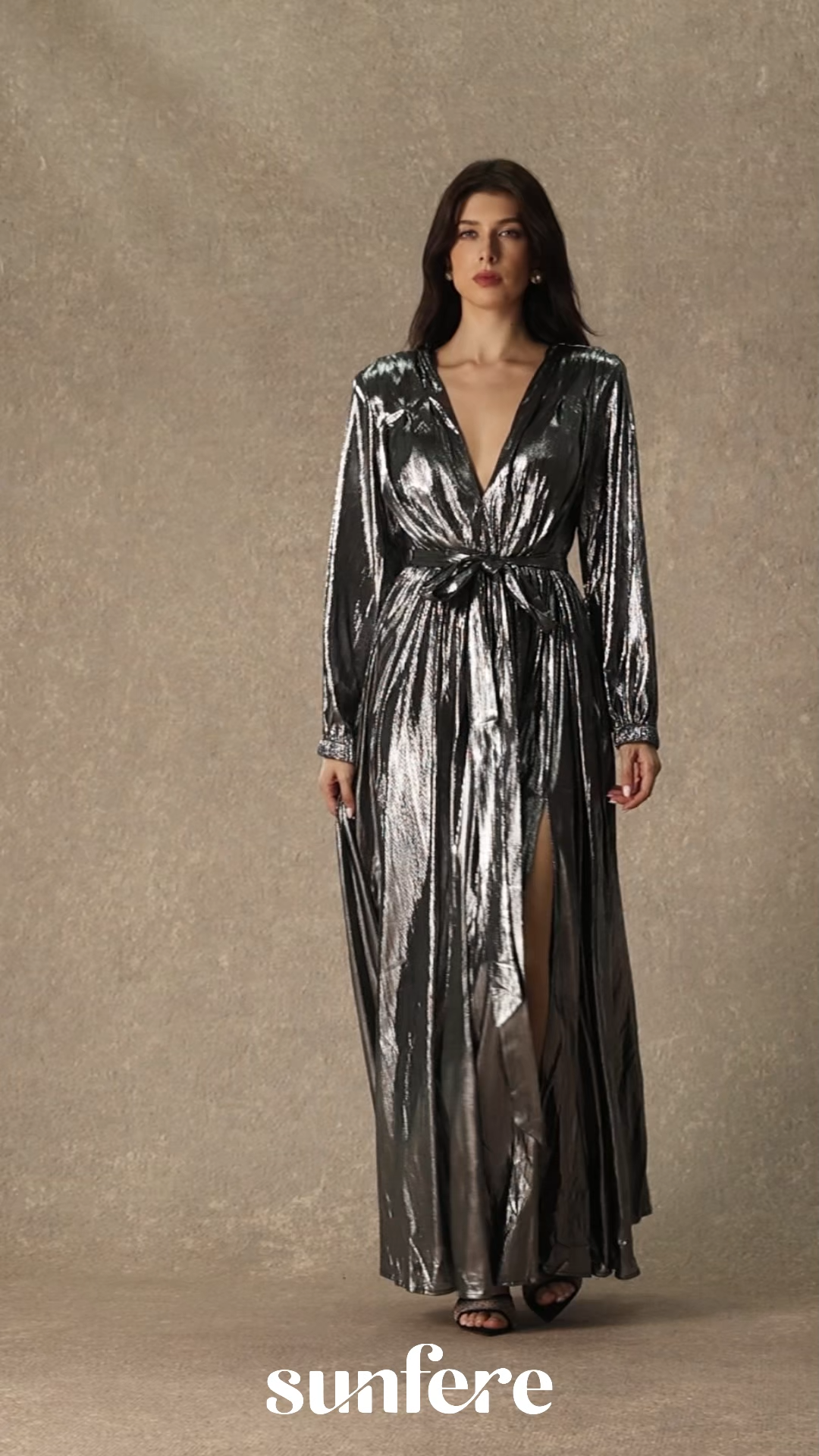 Stylish Invitation Silver Plunging V‑Neck Maxi Dress