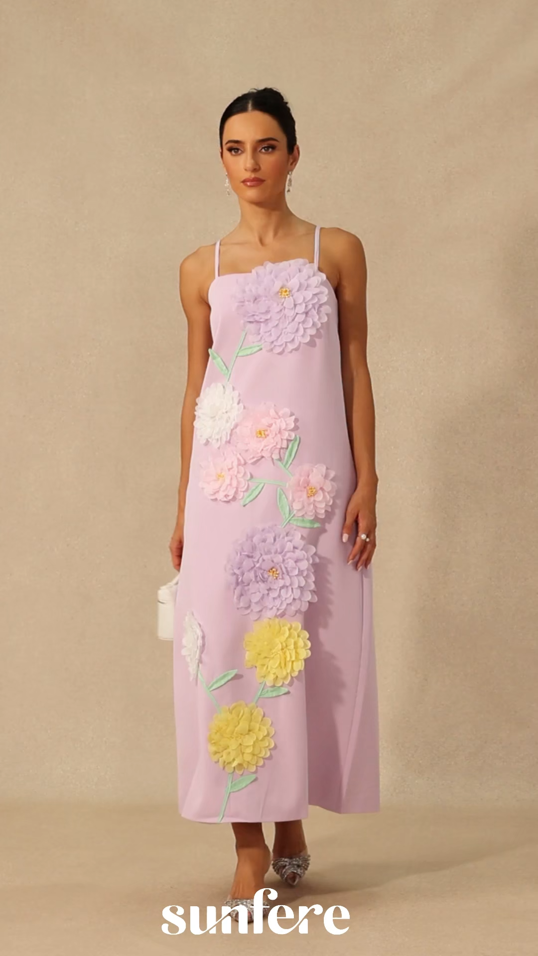 Louisa Floral Applique Spaghetti Straps Maxi Dress