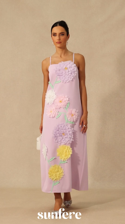 Louisa Floral Applique Spaghetti Straps Maxi Dress