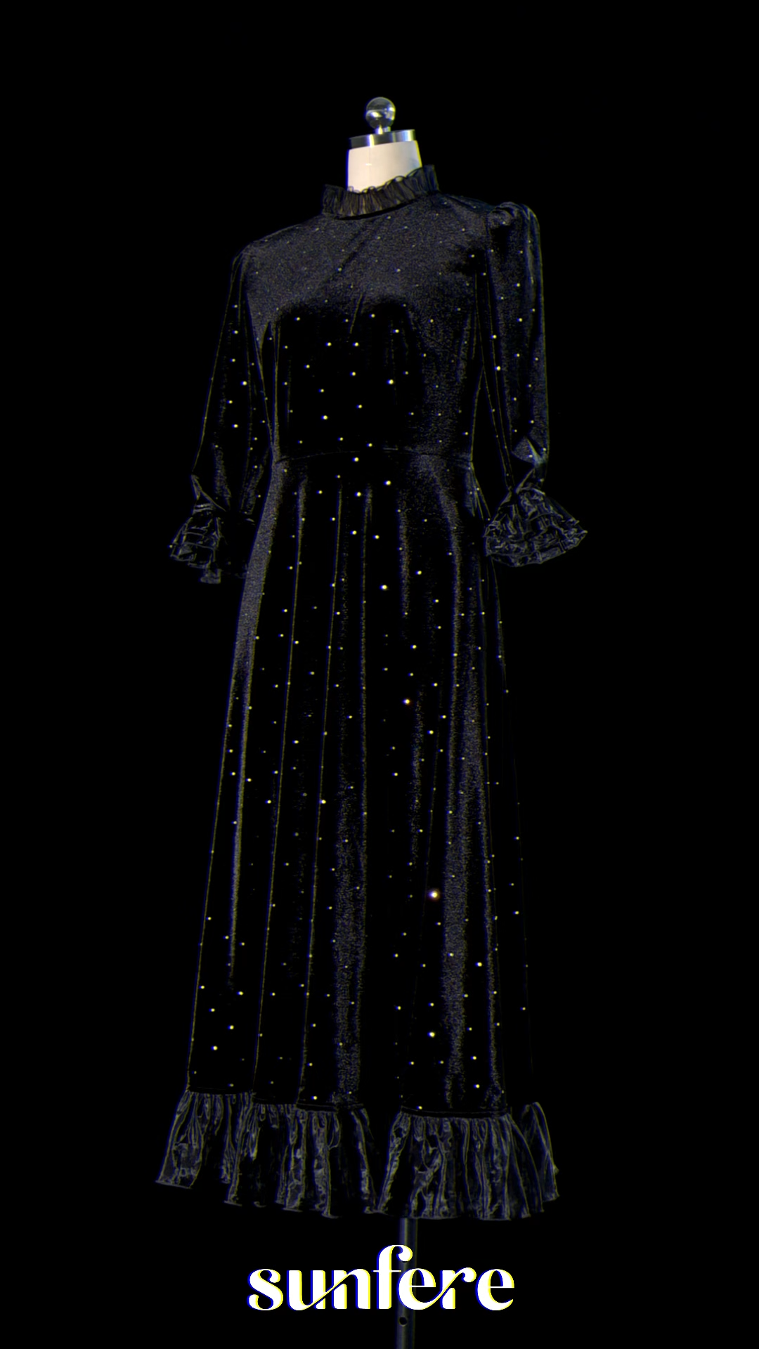 Jolie Diamante Ruffle Velvet Maxi Dress