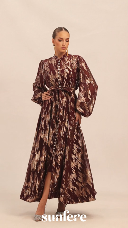 Aitana Metallic Print Puff Sleeve Maxi Dress