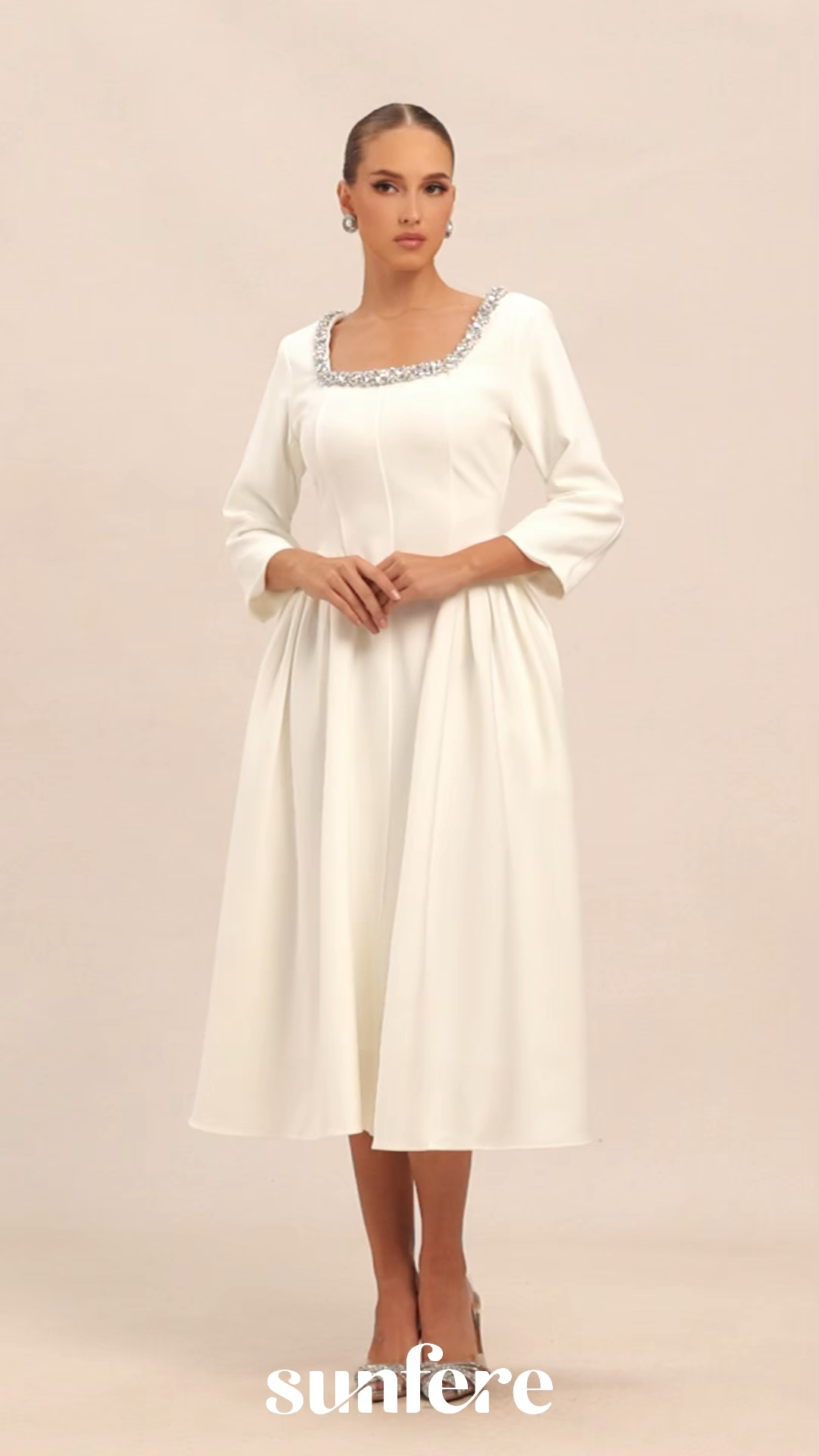 Moment Maker White Crystal Embellished Midi Dress