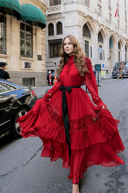 Sylvia Lace Tiered Chiffon Maxi Dress