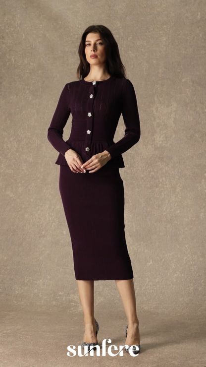 Chic Poise Purple Openwork Ruffled Knit Maxi Dress