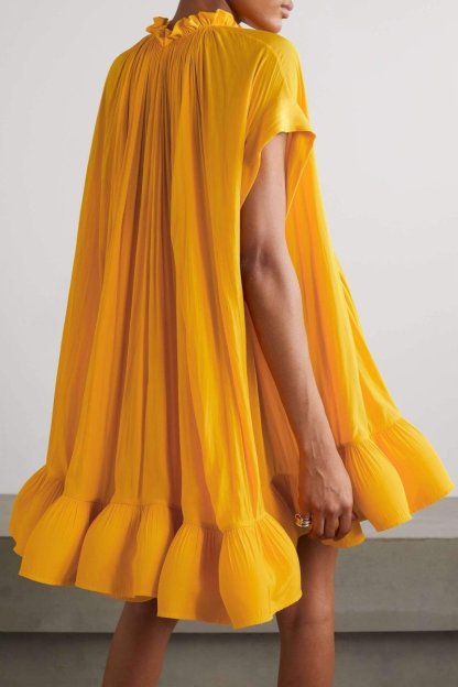 dresses-Eartha Cape-effect Ruffle Mini Dress-SD00605212823-Yellow-S - Sunfere