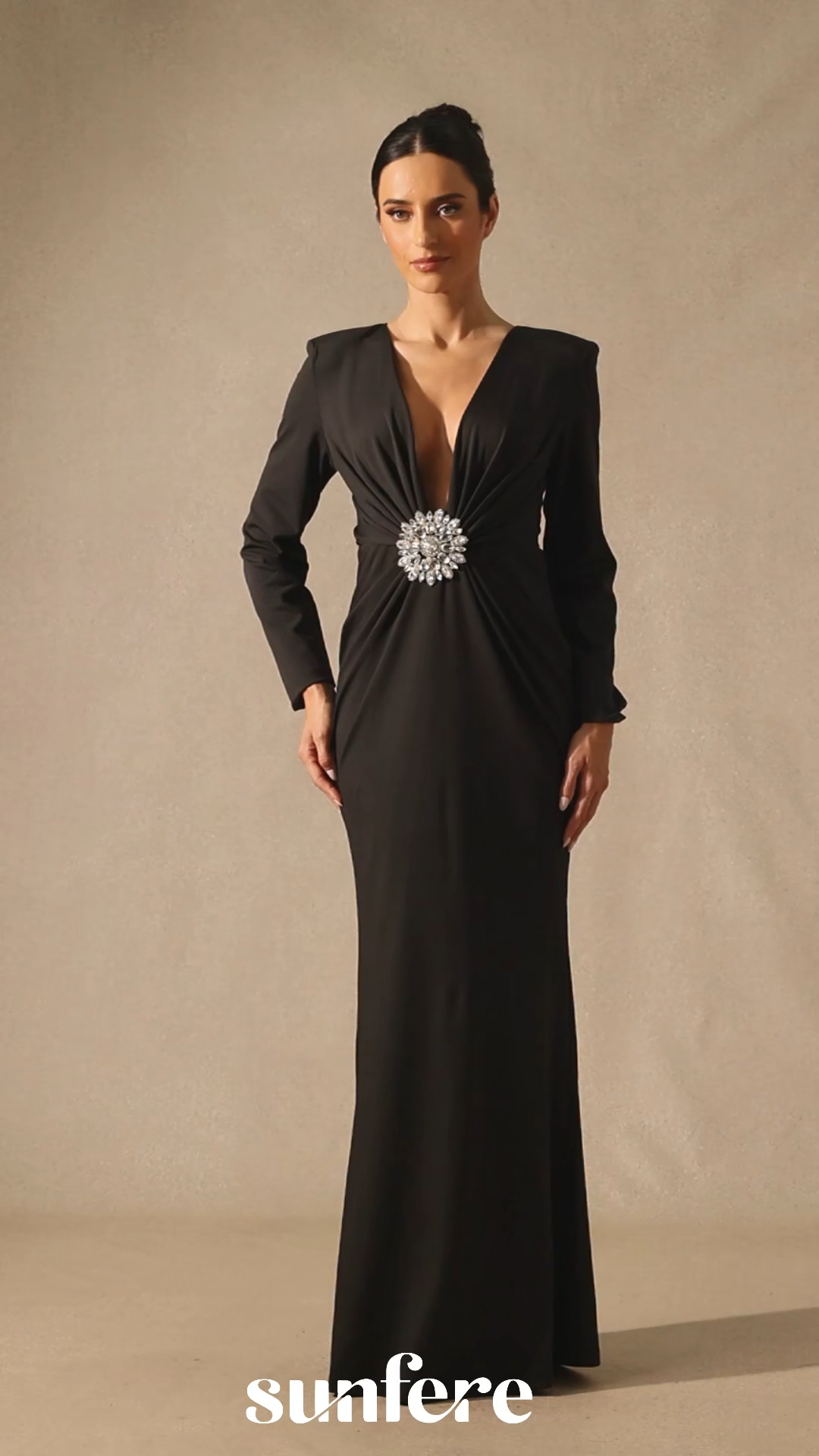 Alexa Deep V Neck Crystal Maxi Dress