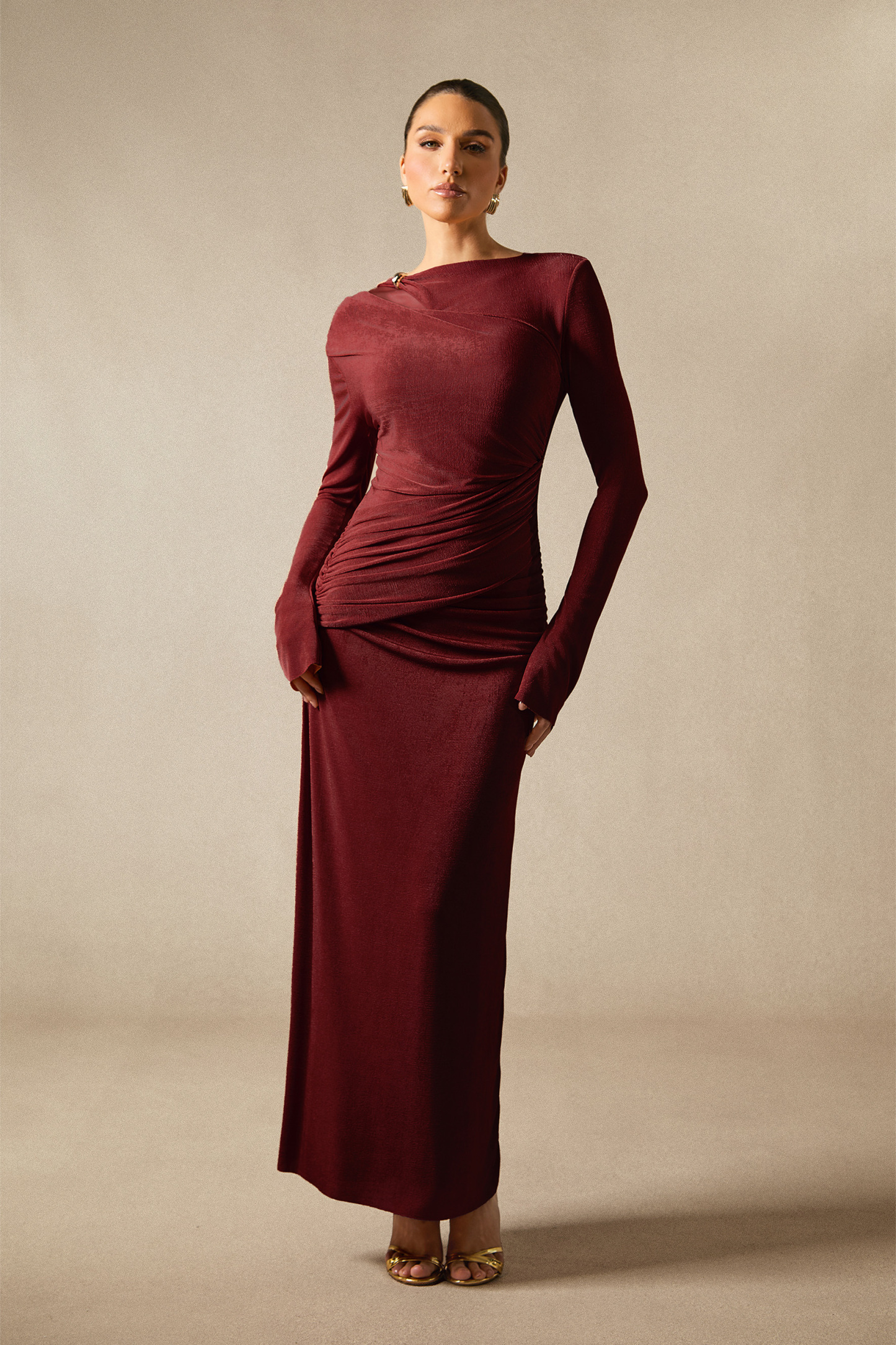 sunfere Ophelia Langarm-Maxikleid mit Cut-outs