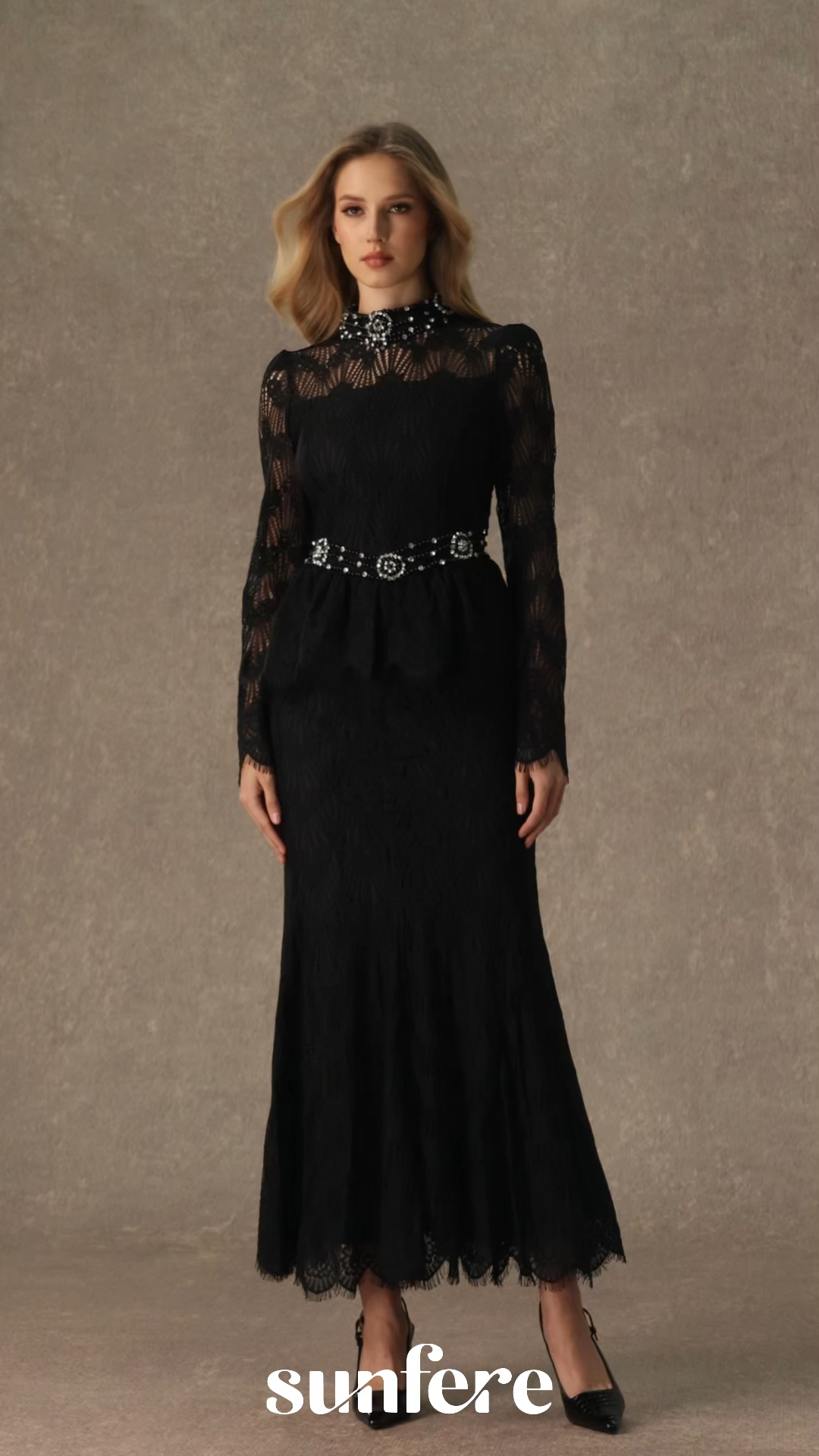 A Love Thing Black Beaded Lace Top & Mermaid Skirt Set