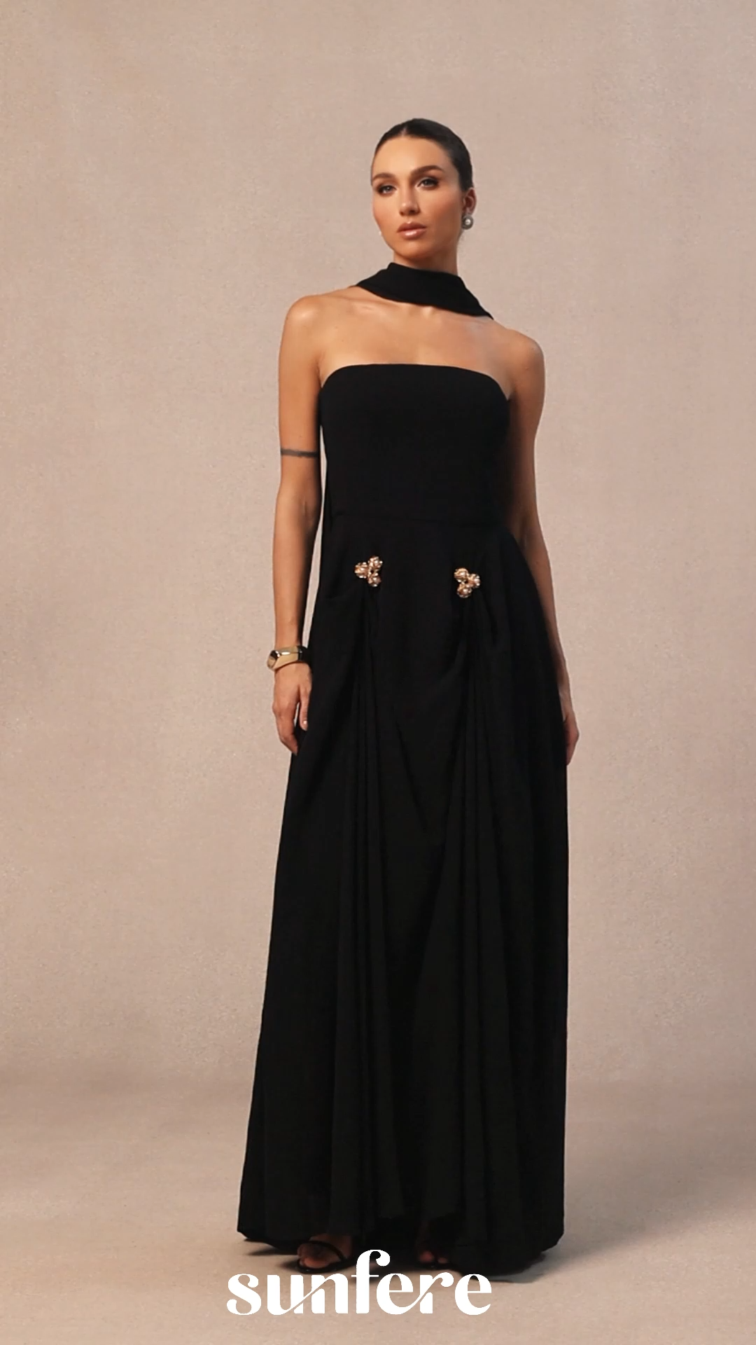 Sarah Strapless Floral Detail Maxi Dress with Scarf