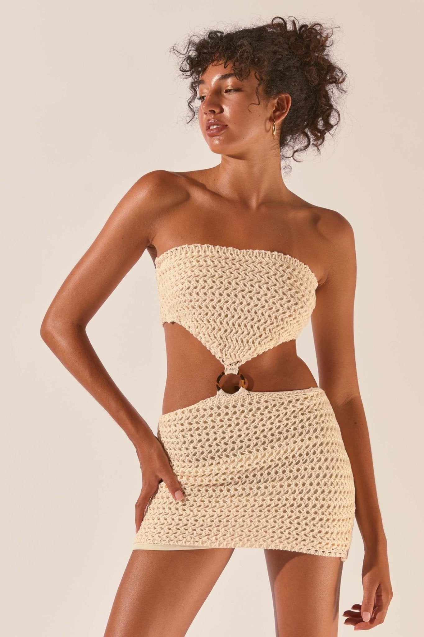 Edna Strapless Cut out Crochet Mini Dress Sunfere