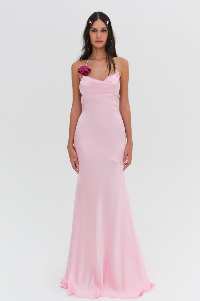 Edwina Halter Neck Rosette Maxi Dress-Sunfere