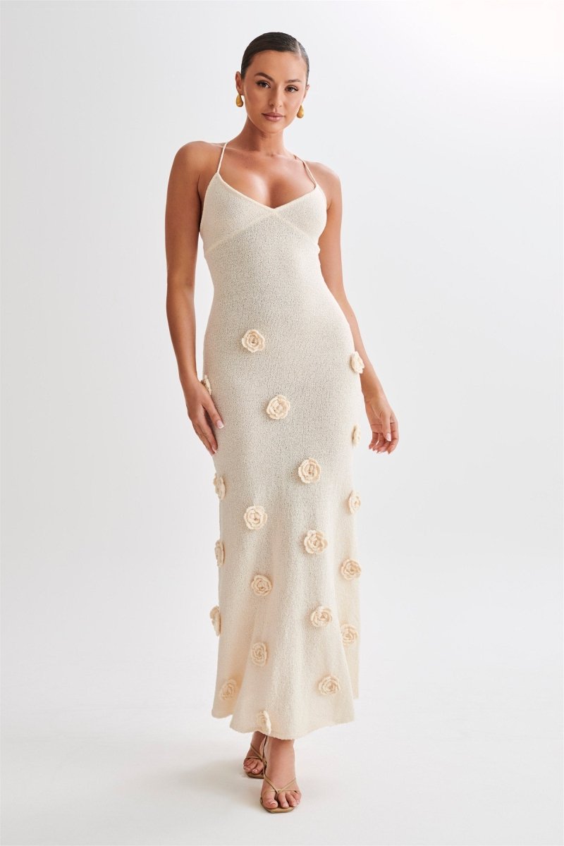 Edwina V-neck Knitted Floral Maxi Dress-Sunfere