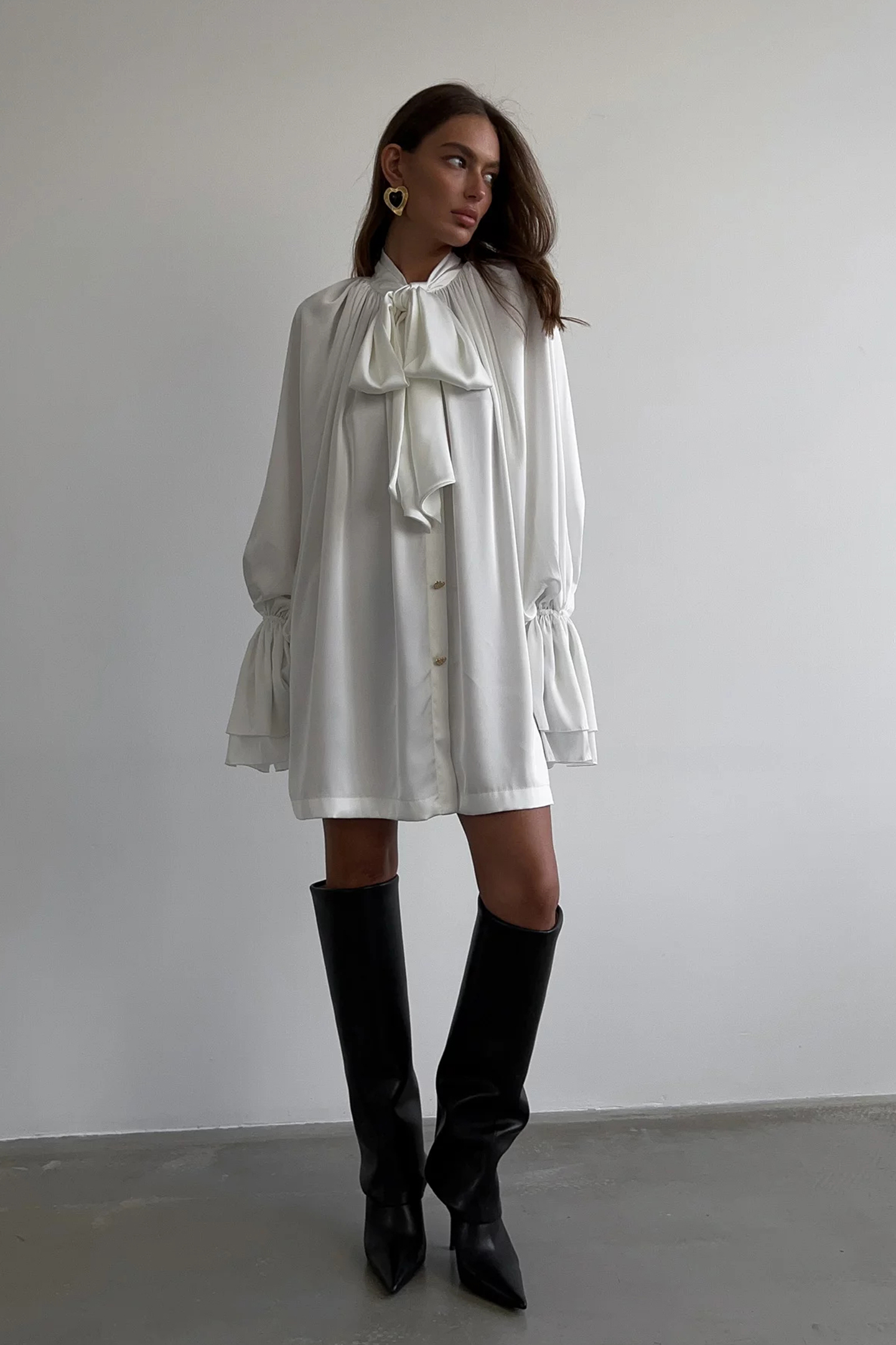 Bradley Tie Neck Satin Mini Shirt Dress