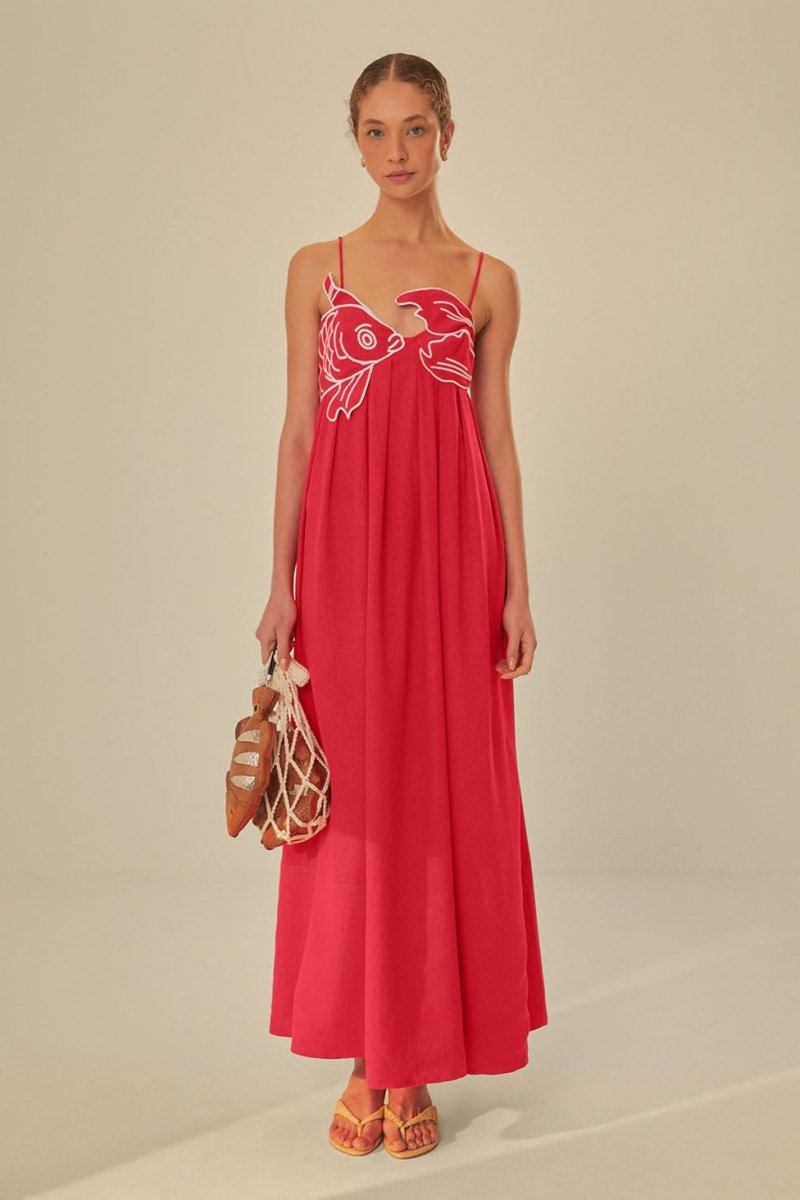 Eileen Goldfish Embroidered Maxi Slip Dress-Sunfere