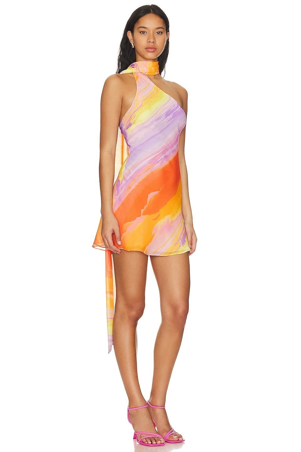 dresses-Elena One Shoulder Lace-up Mini Dress-SD00601262198-Multi-S - Sunfere