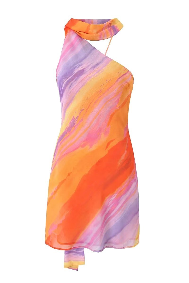 dresses-Elena One Shoulder Lace-up Mini Dress-SD00601262198-Multi-S - Sunfere