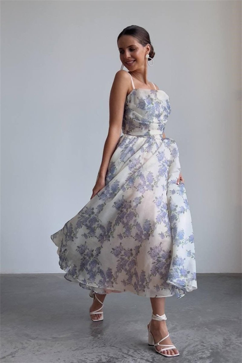 Ella Floral Printed Chiffon Midi Dress-Sunfere