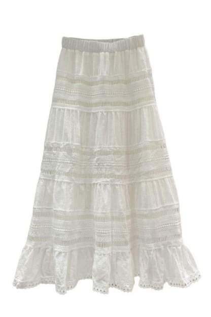 skirts-Ellie Floral Lace-trimmed Midi Skirt-SB00202022285-White-One Size - Sunfere
