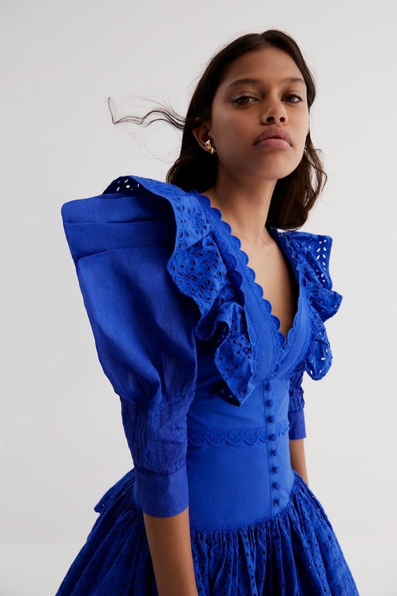 Elma Embroidered Ruffled Mini Dress-Sunfere