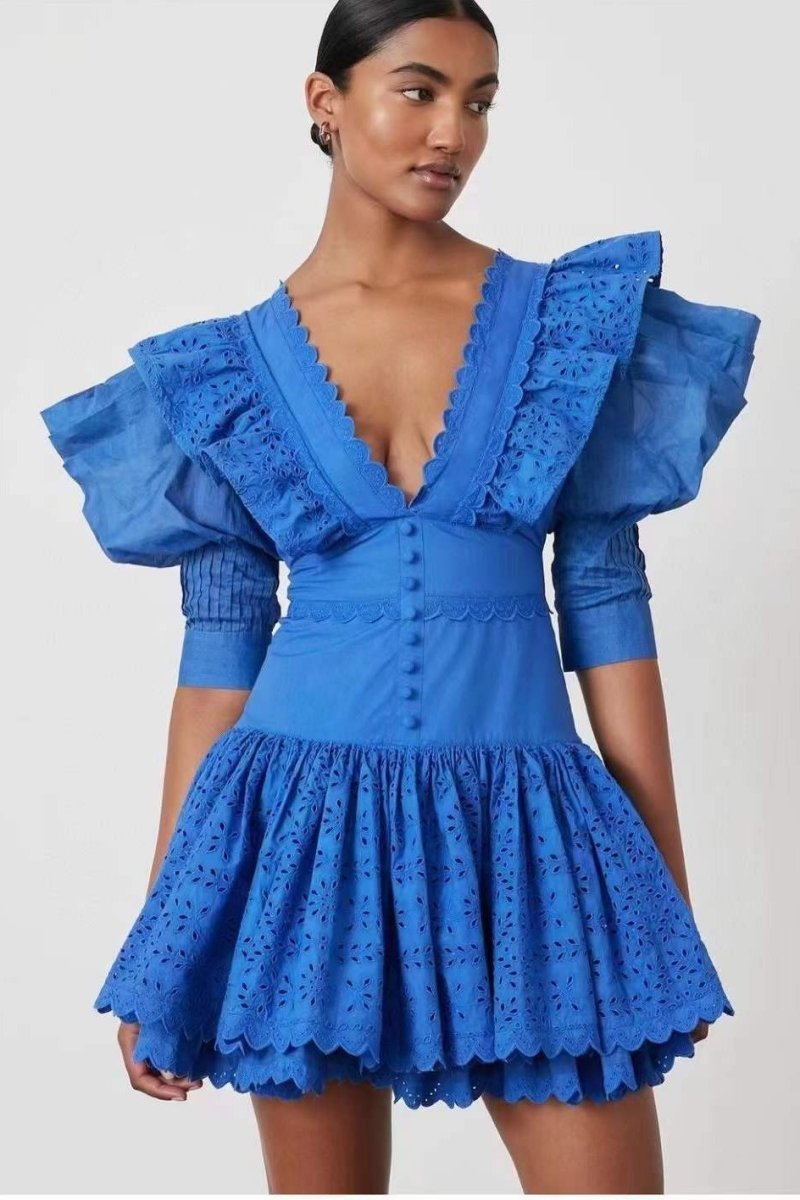 Elma Embroidered Ruffled Mini Dress-Sunfere
