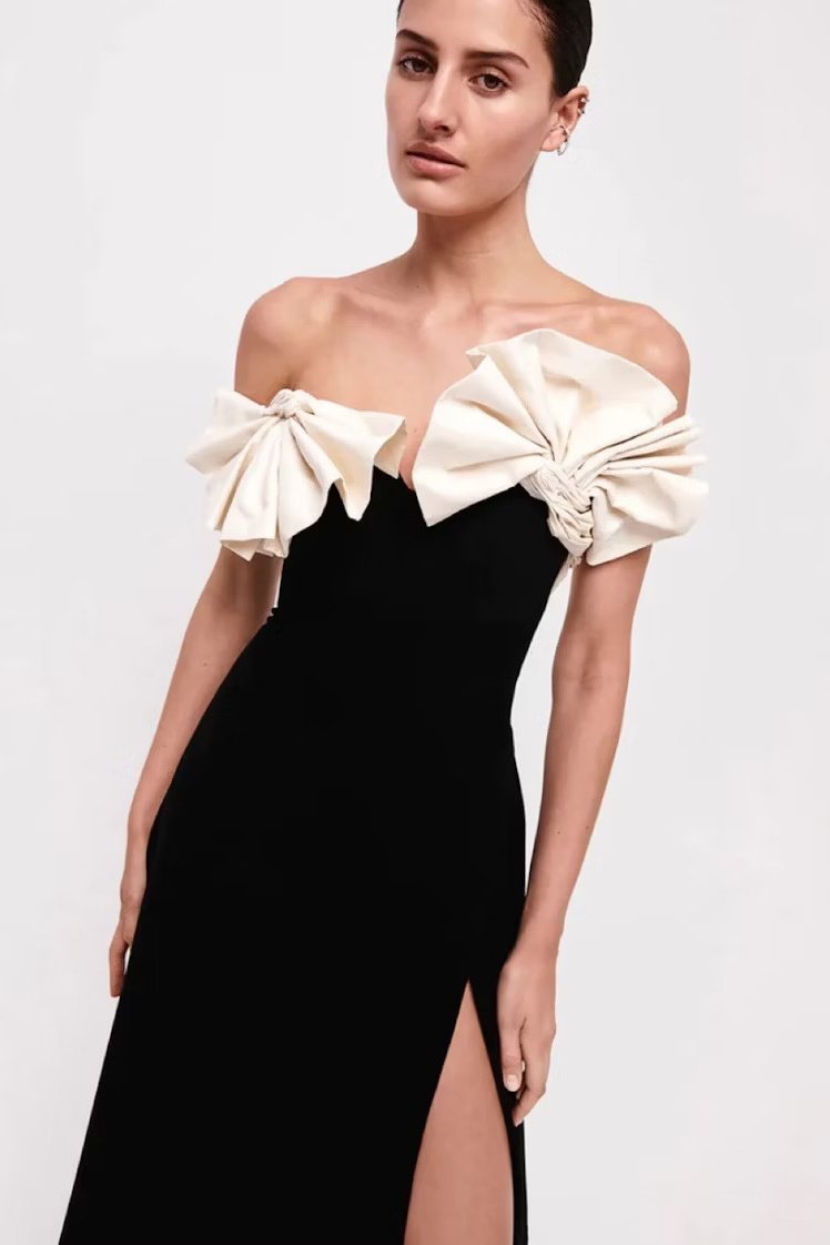 Elsa Strapless Pleated Midi Split Dress-Sunfere