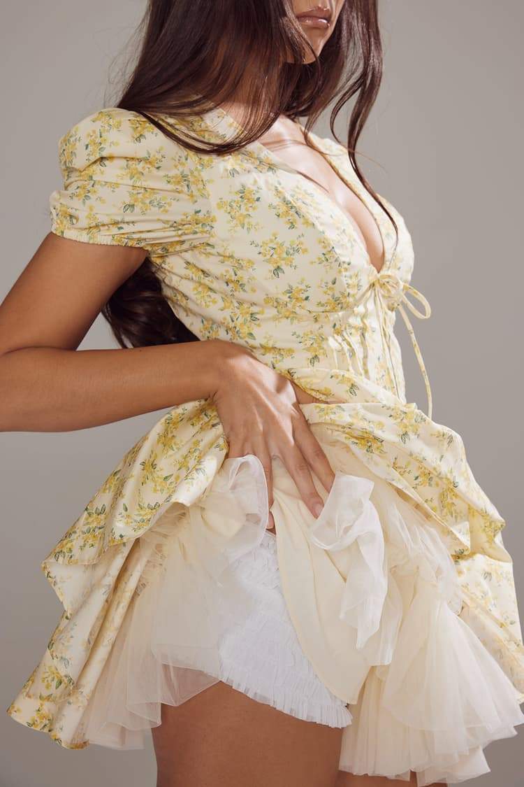 Emily Floral V-neck Corset Mini Dress-Sunfere