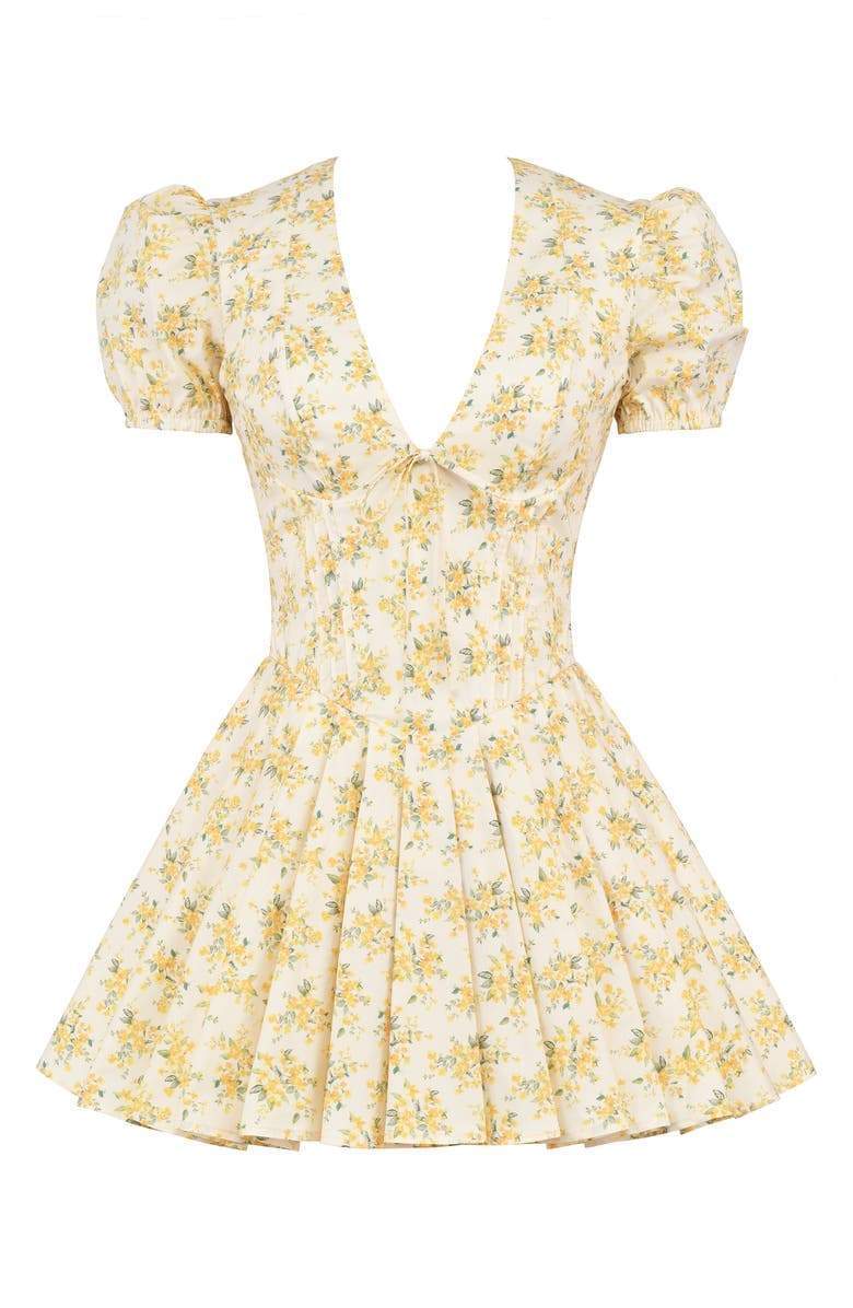 Emily Floral V-neck Corset Mini Dress-Sunfere