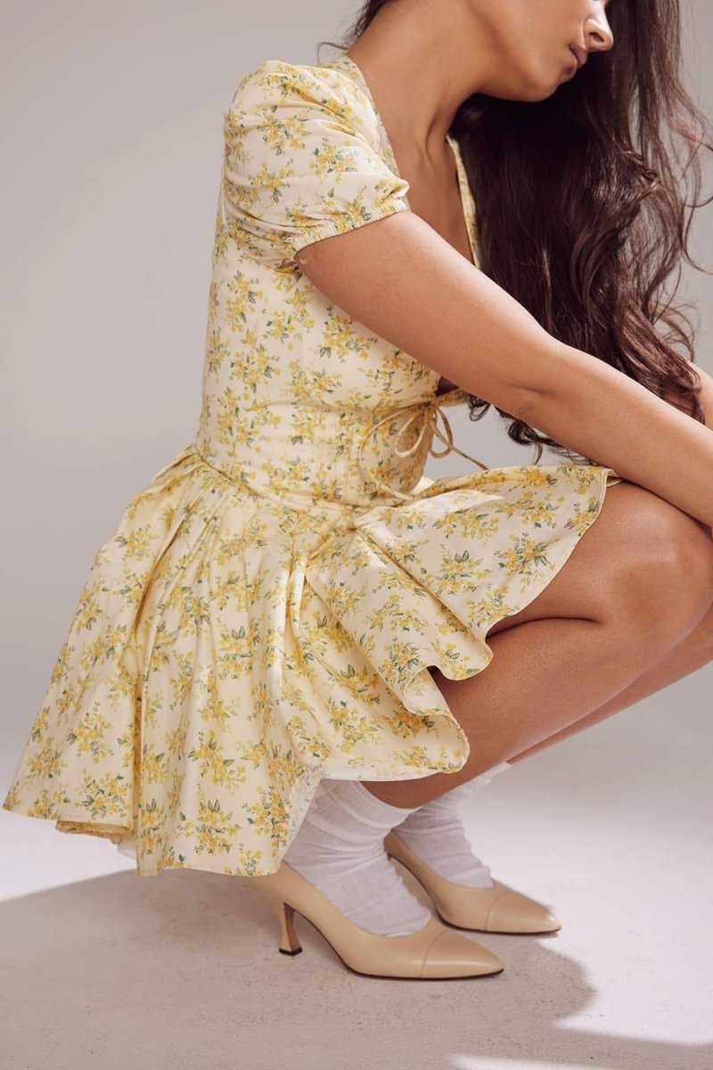 Emily Floral V-neck Corset Mini Dress-Sunfere