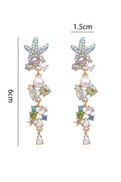 accessories-Enamel Crystal Pearl Starfish Drop Earrings-SA00604292748-Multi - Sunfere