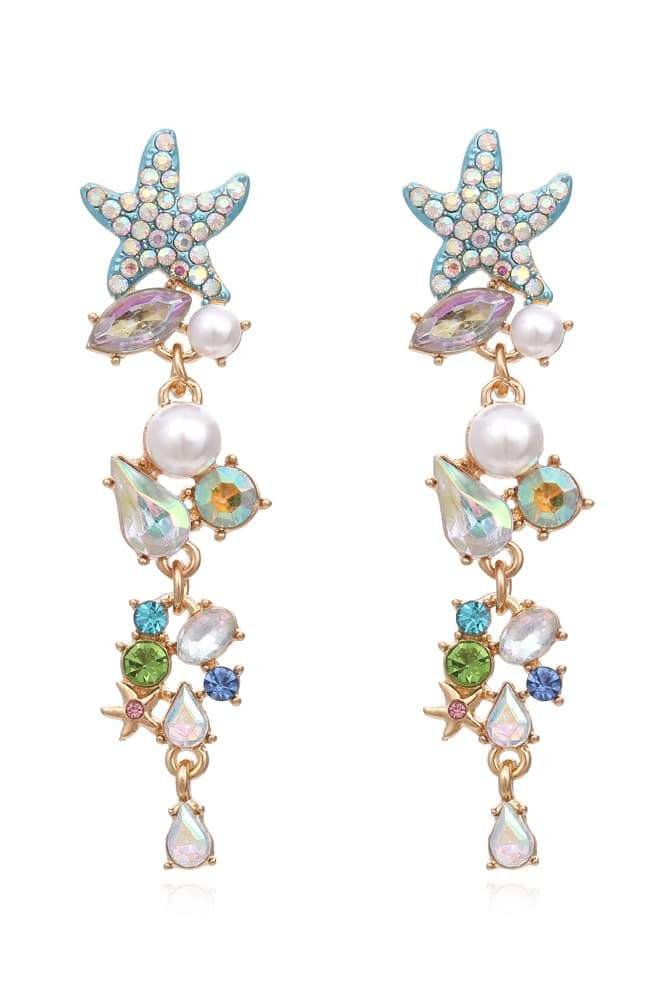 accessories-Enamel Crystal Pearl Starfish Drop Earrings-SA00604292748-Multi - Sunfere