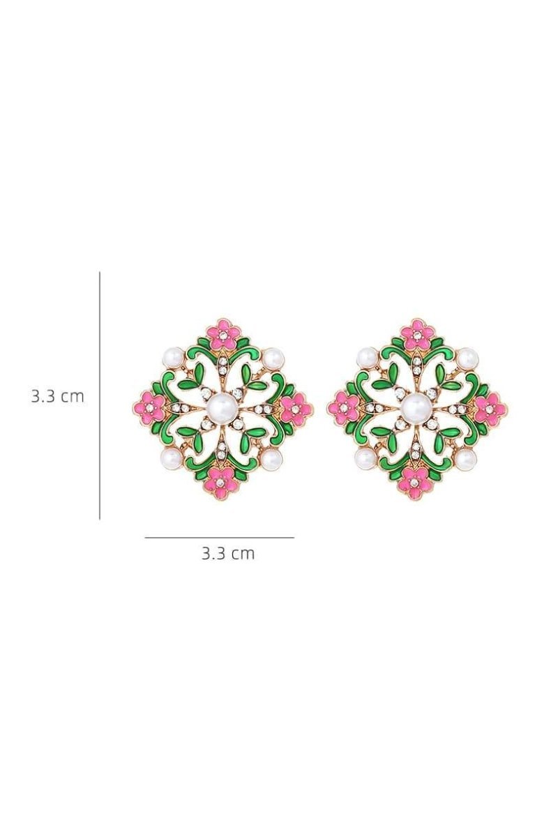 accessories-Enamel Flower Cluster Pearl Drop Earrings-SA00604242729-Multi - Sunfere